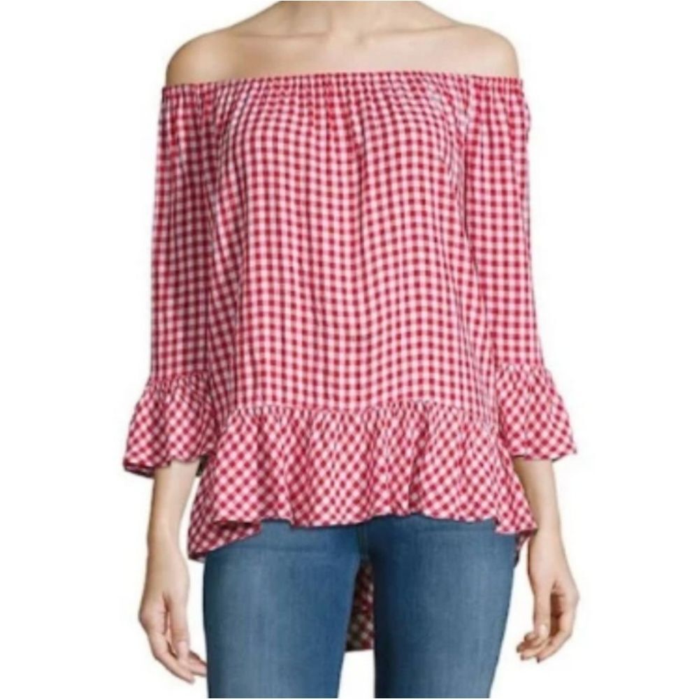 REPOSH Red Gingham Off the Shoulder Top